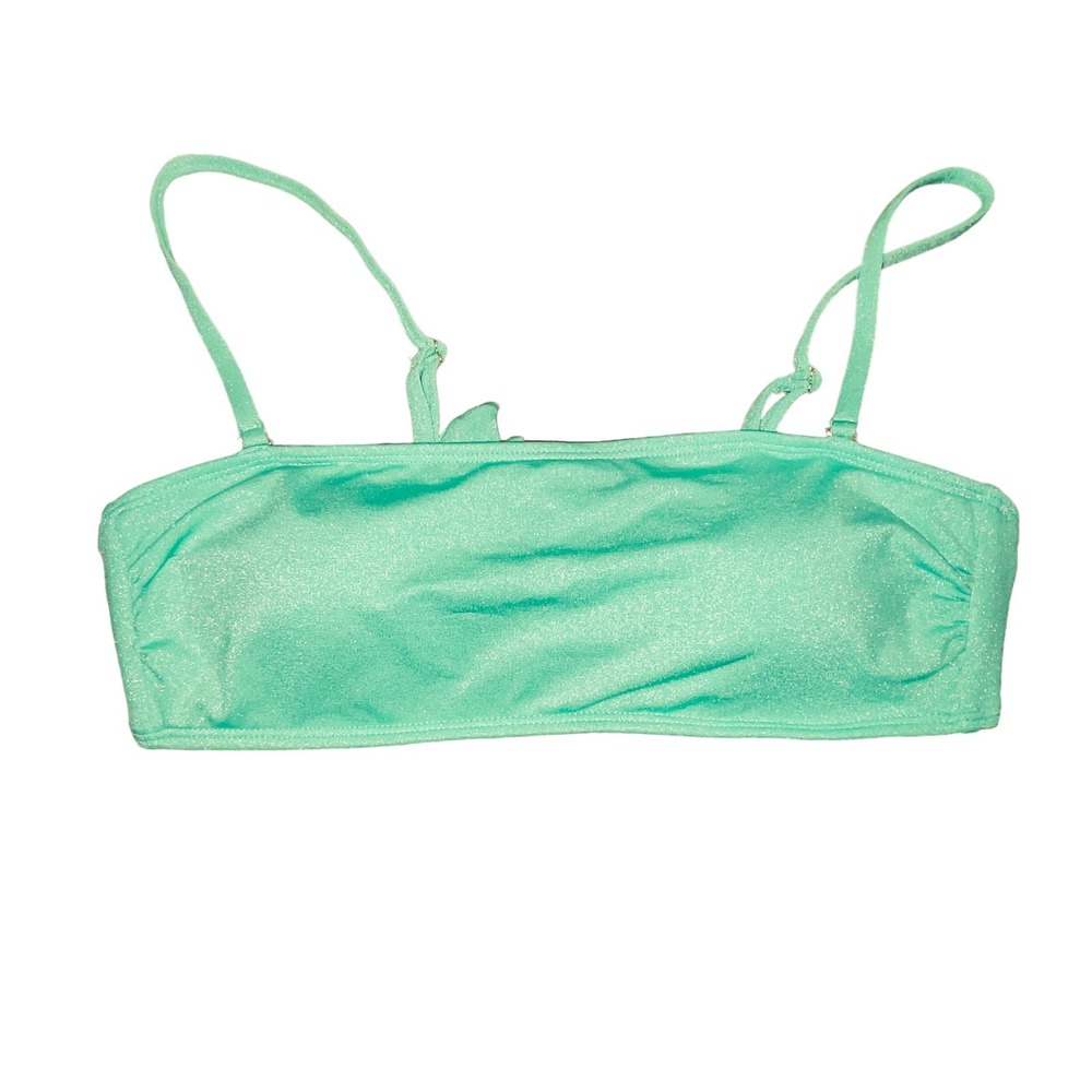 CALIFORNIA WAVES Jrs' Metallic Shine Bandeau Bikini Top, green Large